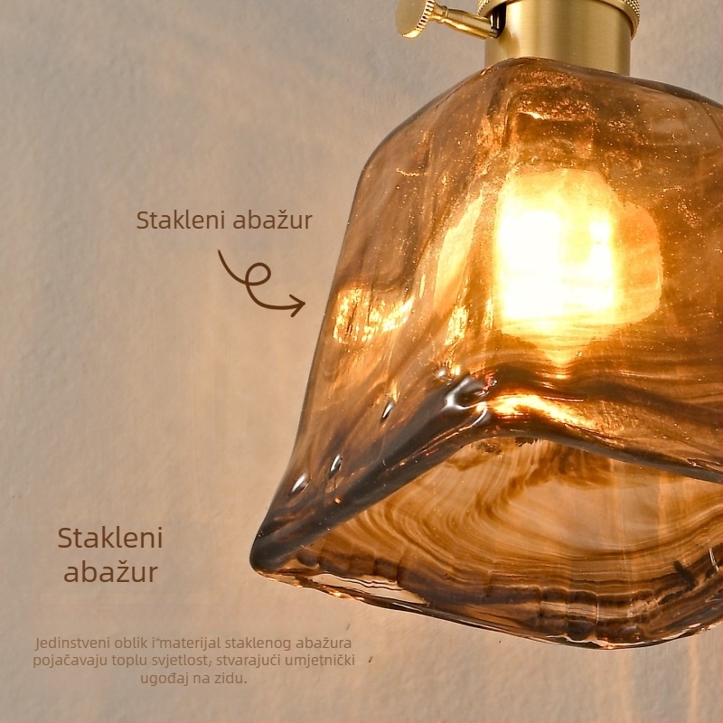 Zidna svjetiljka za spavaću sobu u novokineskom stilu, američki retro staklena abažur, dizajn Wabi-Sabi, vintage visoke kvalitete, pogodna za hodnik i ulaz