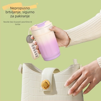 Šalica za kavu s keramičkim unutarnjim dijelom u gradijentnom tonu, osmerokutni izolirani termos s unutarnjom 316 Nerđajućeg čelika, s kaišem – poklon.