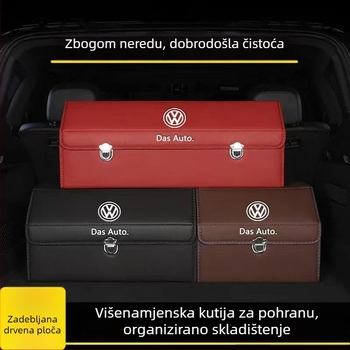 Kožni organizator prtljažnika automobila sa sklopivim drvenim pločama i pregradom