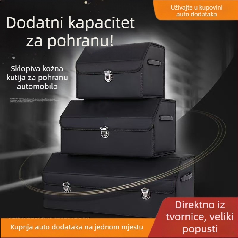 Kožni organizator prtljažnika automobila sa sklopivim drvenim pločama i pregradom