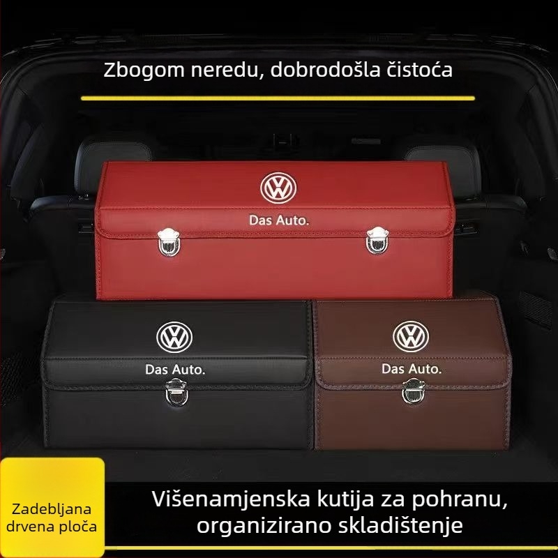 Kožni organizator prtljažnika automobila sa sklopivim drvenim pločama i pregradom