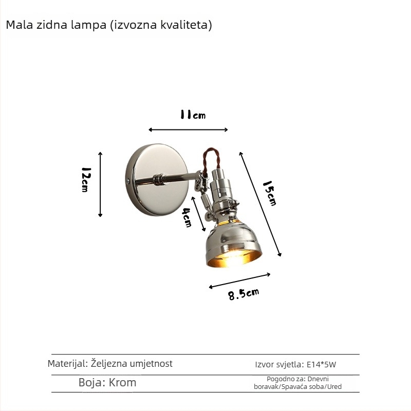 Zidna Bauhaus lampa retro-industrijskog stila s rasklopnim rukom, izvučna, nordijska noćna lampa za čitanje