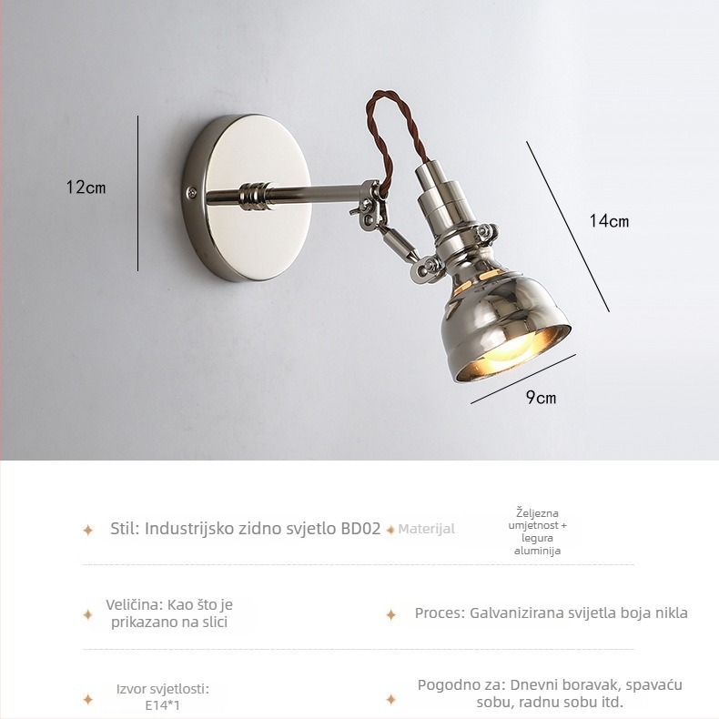Nastavna lampa Bauhaus, industrijskog stila, aluminijski teleskopski dugi rameni zidni svjetiljka, skandinavski sklopivi retro noćni svjetiljka
