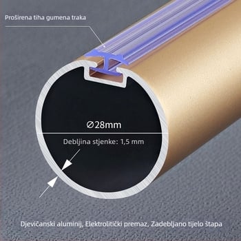Rimska šipka od aluminijske legure s integriranim vodilom, debeli vodilni tračnik, tih rad, lagani luksuz