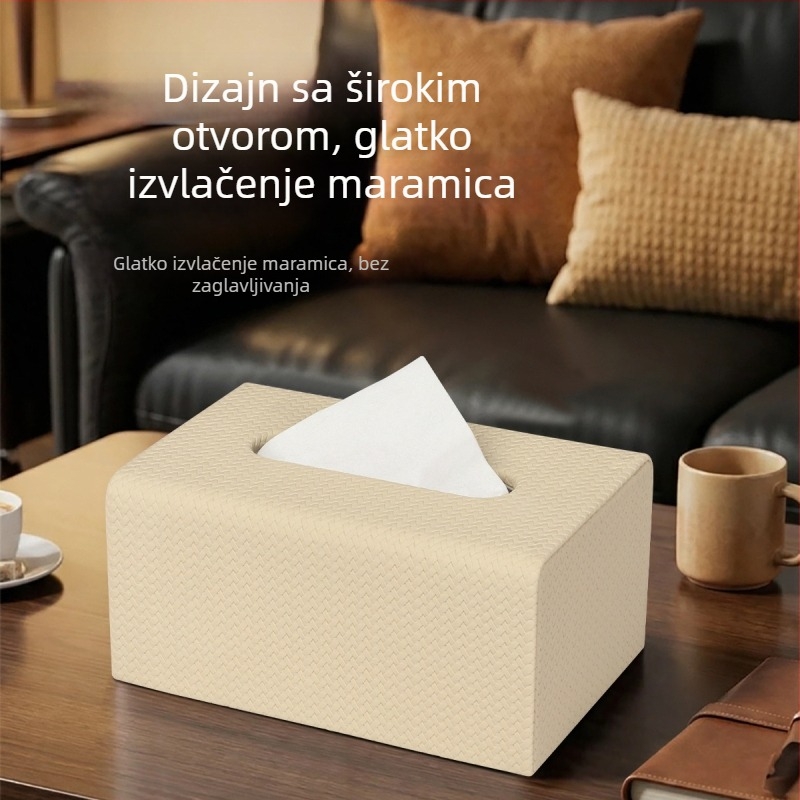 Kožna kutija za maramice s premium izgledom za kućnu upotrebu, pogodna za dnevni boravak, stol za kavu i blagovaonu.