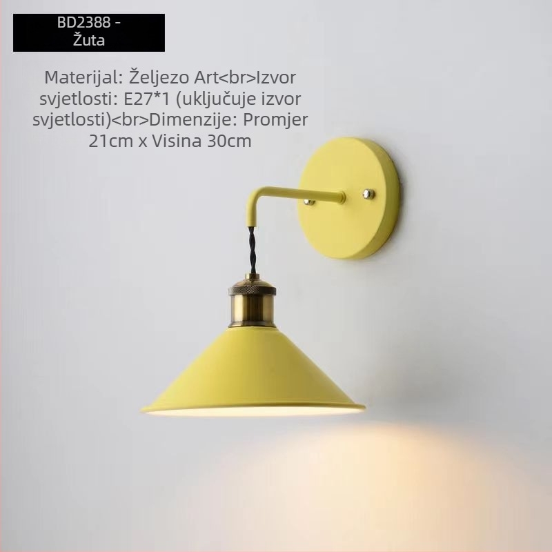 Nordijska inspirirana zidna lampa za spavaću sobu, šarena makaron-stil zidna svjetiljka, pogodna za hodnik i stepenice, minimalistička noćna lampica