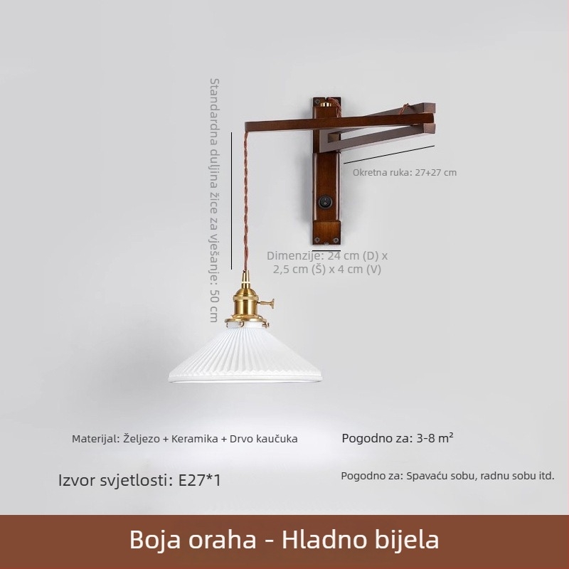 Zidna lampa za spavaću sobu i radni prostor sa sklopnim podesivim ramenom, LED, novi kineski stil