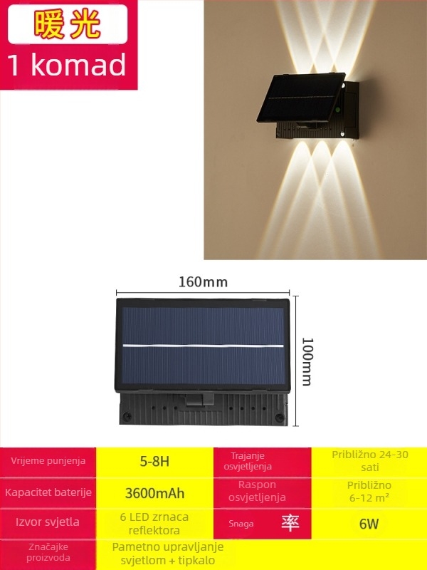 Solarna vanjska zidna svjetiljka za dvorište i ulaz, vodootporan zidni reflektor, bežična instalacija