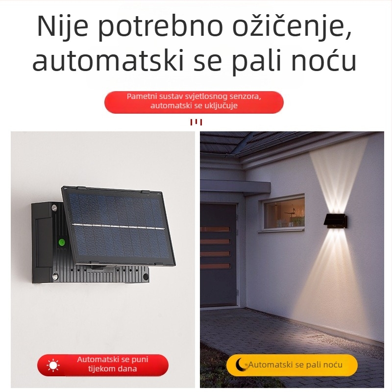 Solarna vanjska zidna svjetiljka za dvorište i ulaz, vodootporan zidni reflektor, bežična instalacija