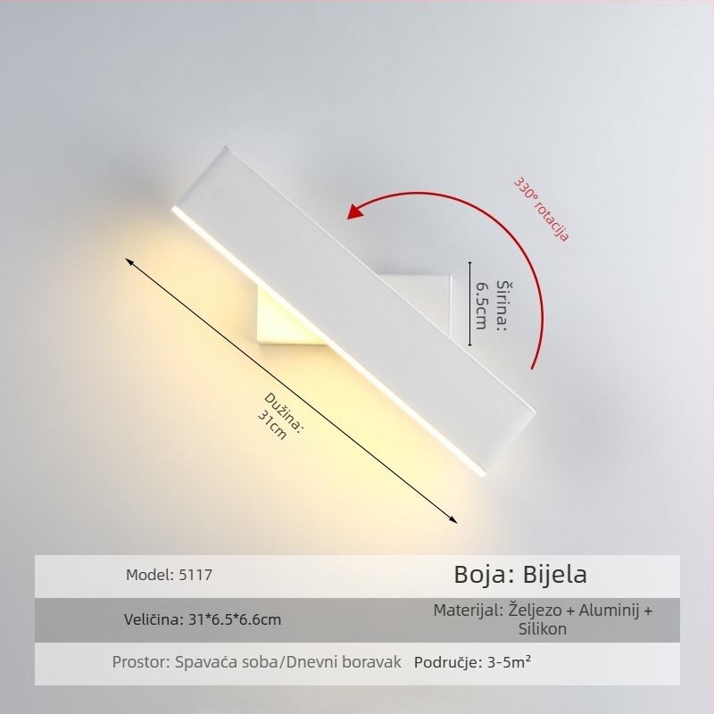 Nastavna lampa uz kreveta, moderni minimalistički stil, rotirajuća, nordijski dizajn, LED rasvjeta za dnevnu sobu i spavaću sobu