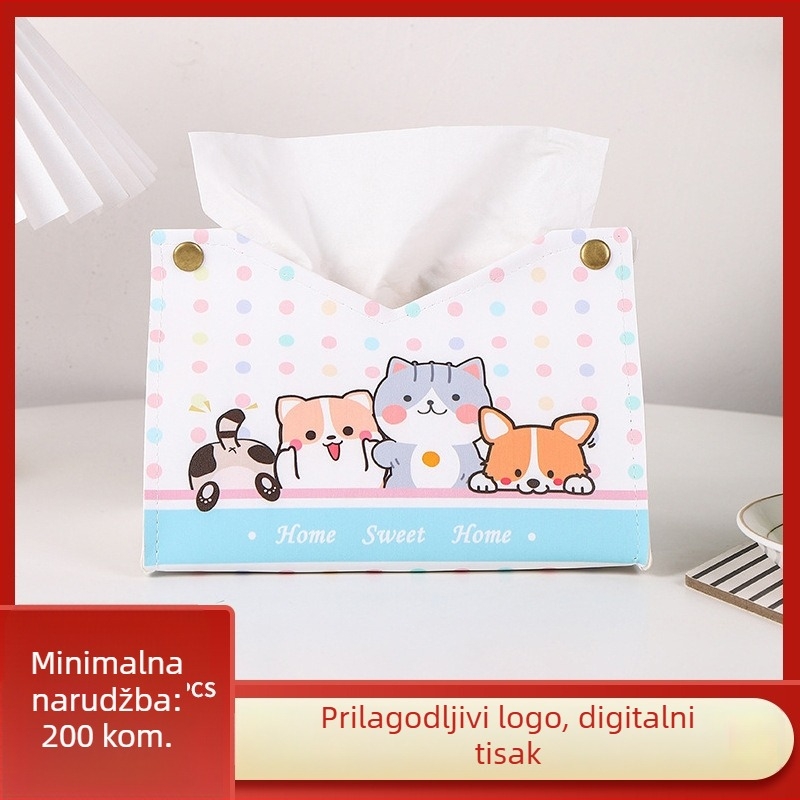 Kožna kutija za maramice s karikaturnim printom, stolna kutija za pohranu kod kuće