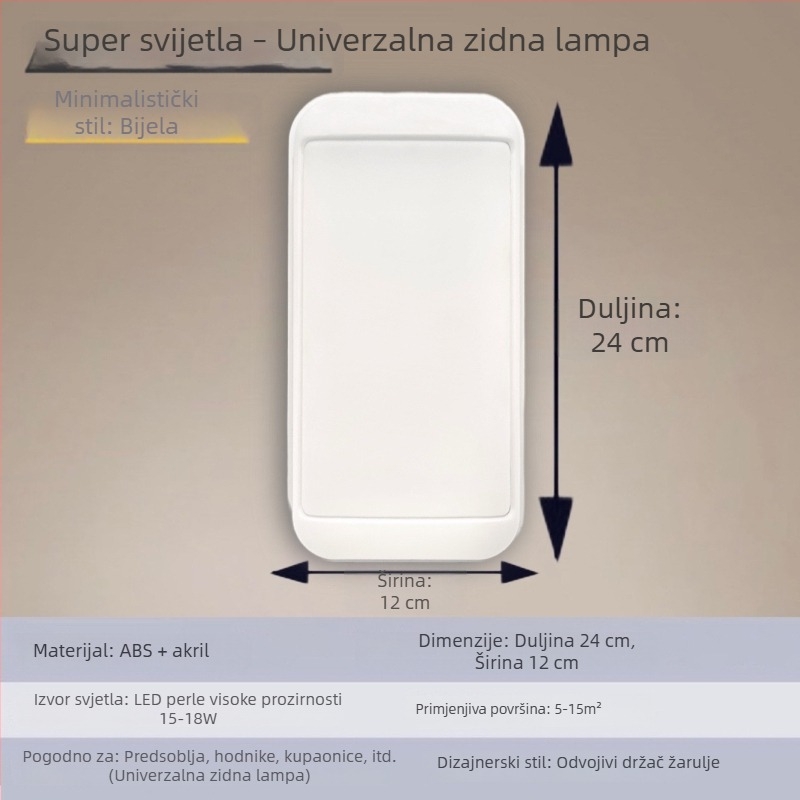Stenska LED lampa za stubište i hodnik, vodootporna, minimalistički dizajn, za unutarnju i vanjsku uporabu
