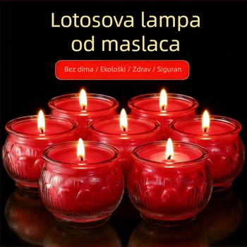Lotusova 24-satna maslena lampa za kućnu upotrebu, bezdimna svijeća u otpornoj staklenci, aromaterapijska svijeća, hramova ponuda, dugotrajna Buddha lampa