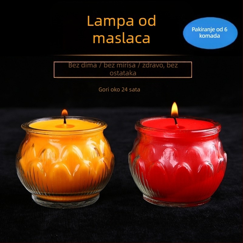 Lotusova 24-satna maslena lampa za kućnu upotrebu, bezdimna svijeća u otpornoj staklenci, aromaterapijska svijeća, hramova ponuda, dugotrajna Buddha lampa