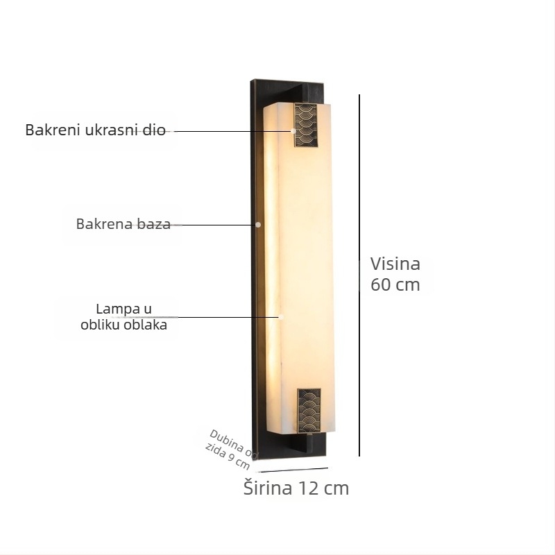 Stenska lampa od bakra s imitacijom mramora za hodnik i stubište, minimalistički dugi panel, kineski stil za dnevni boravak i pozadinu TV