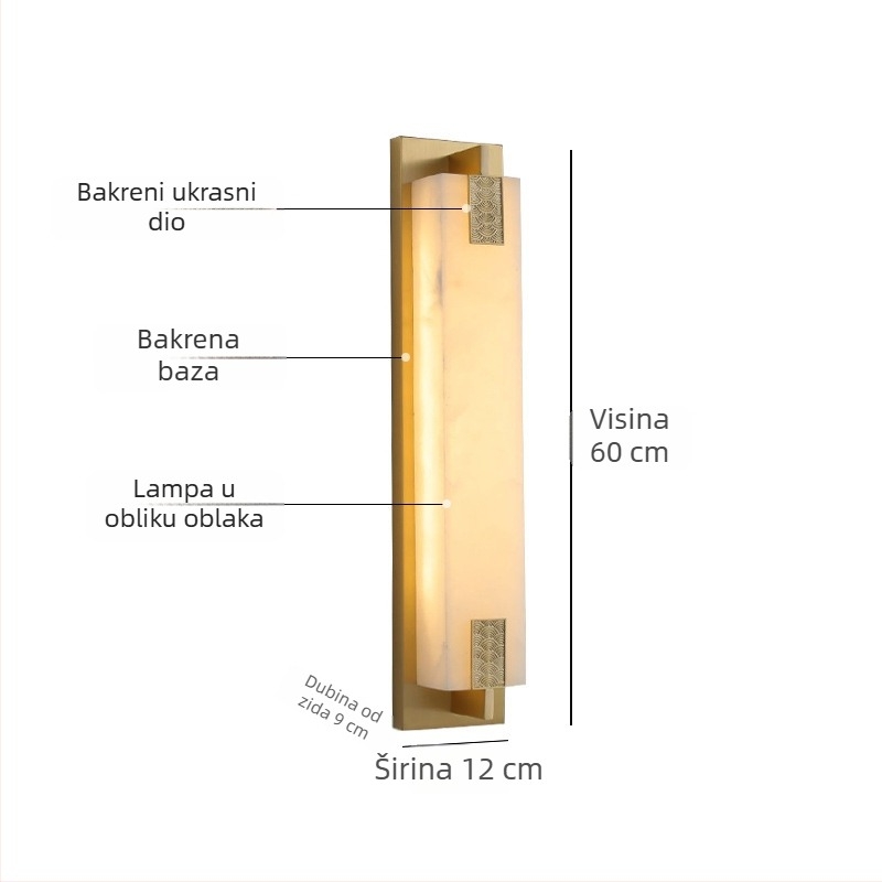 Stenska lampa od bakra s imitacijom mramora za hodnik i stubište, minimalistički dugi panel, kineski stil za dnevni boravak i pozadinu TV