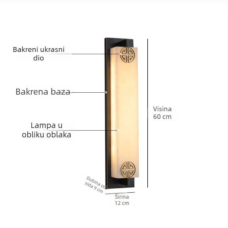 Stenska lampa od bakra s imitacijom mramora za hodnik i stubište, minimalistički dugi panel, kineski stil za dnevni boravak i pozadinu TV