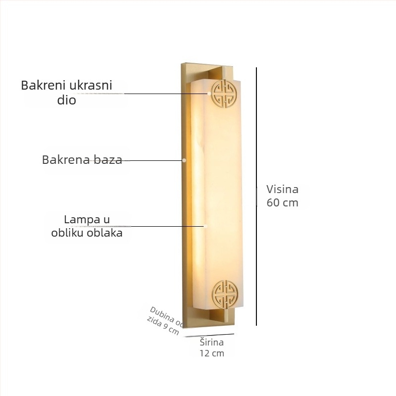 Stenska lampa od bakra s imitacijom mramora za hodnik i stubište, minimalistički dugi panel, kineski stil za dnevni boravak i pozadinu TV
