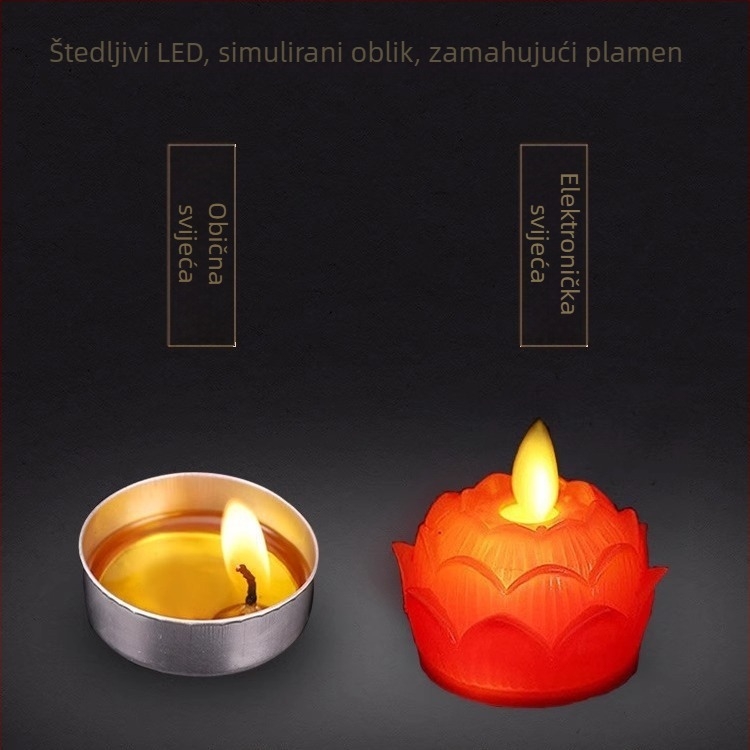 LED lotus svjetiljka s električnom svjećicom, plamen koji se njiše, za štovanje Bude, crvena dekorativna lampica, novi model