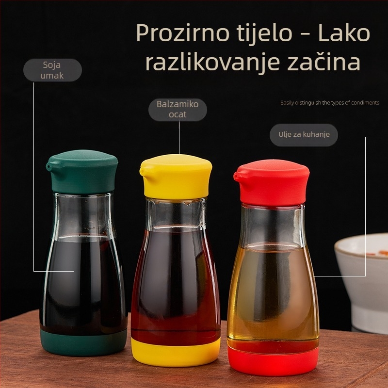 Staklena boca za ulje s doziranjem, otporna na curenje, kuhinjska boca za začine (sojin umak i ocat).
