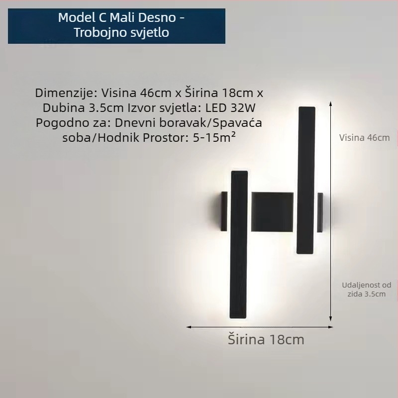 Minimalistična LED zidna lampa za spavaću sobu i dnevni boravak, duga LED traka, moderni skandinavski stil
