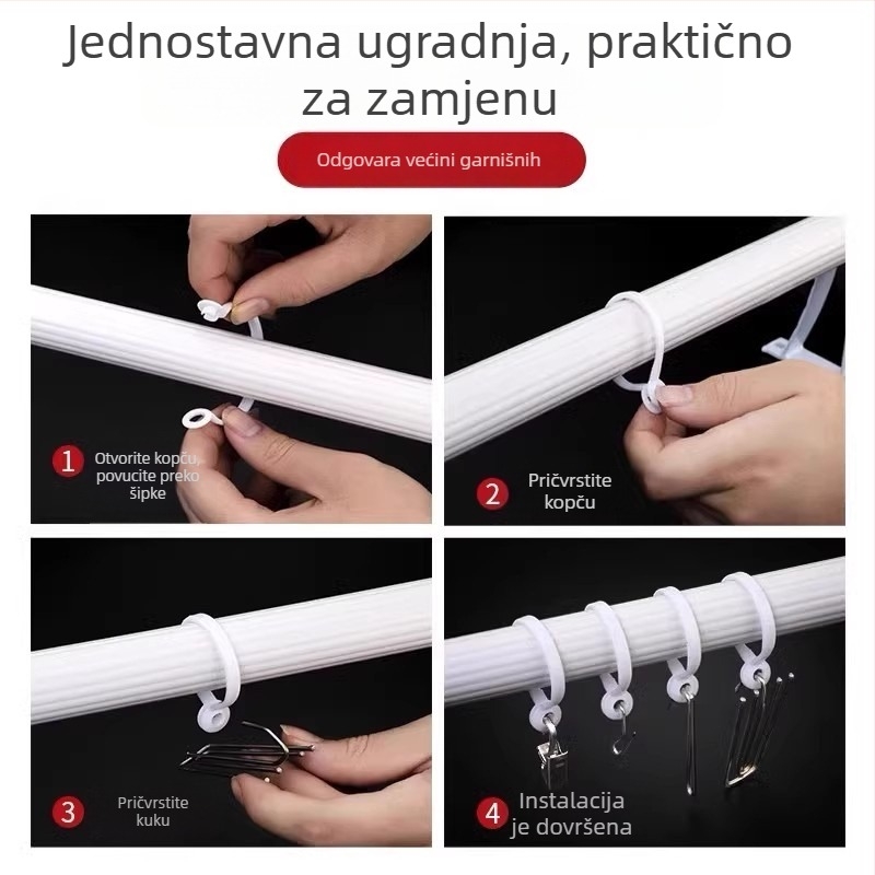 Set zavjesnih prstena: debeli tiši prsten, visići prsten, prsten rimske šipke, vučni prsten, kuka za zavjese