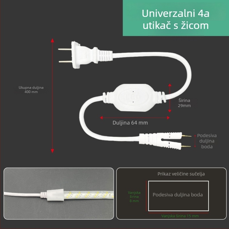 LED trak 220V, dvopinski utikač, visokou snage upravljač i ispravljač, kabelski priključak, duljina 100 m