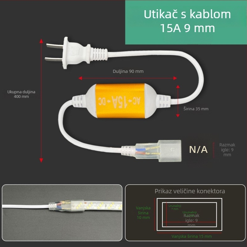 LED trak 220V, dvopinski utikač, visokou snage upravljač i ispravljač, kabelski priključak, duljina 100 m