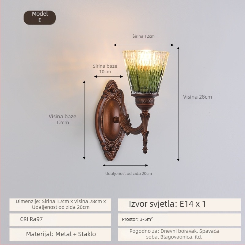 Nordijska retro stenska lampa s drvenim tijelom i šarenim staklom, minimalistički wabi-sabi dizajn za spavaću sobu i hodnik