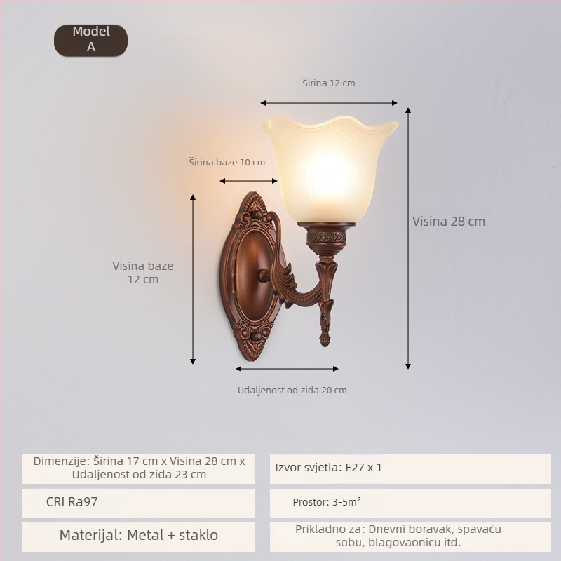 Nordijska retro stenska lampa s drvenim tijelom i šarenim staklom, minimalistički wabi-sabi dizajn za spavaću sobu i hodnik