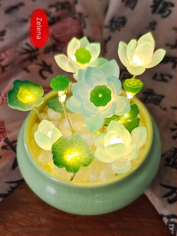 Staklena noćna svjetiljka s lotosom, DIY lotus lanterna s keramičkom bazom