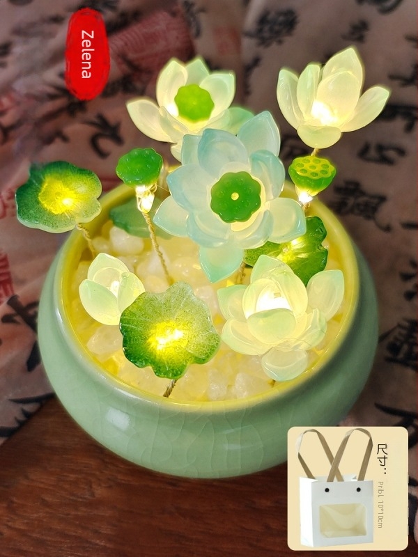 Staklena noćna svjetiljka s lotosom, DIY lotus lanterna s keramičkom bazom