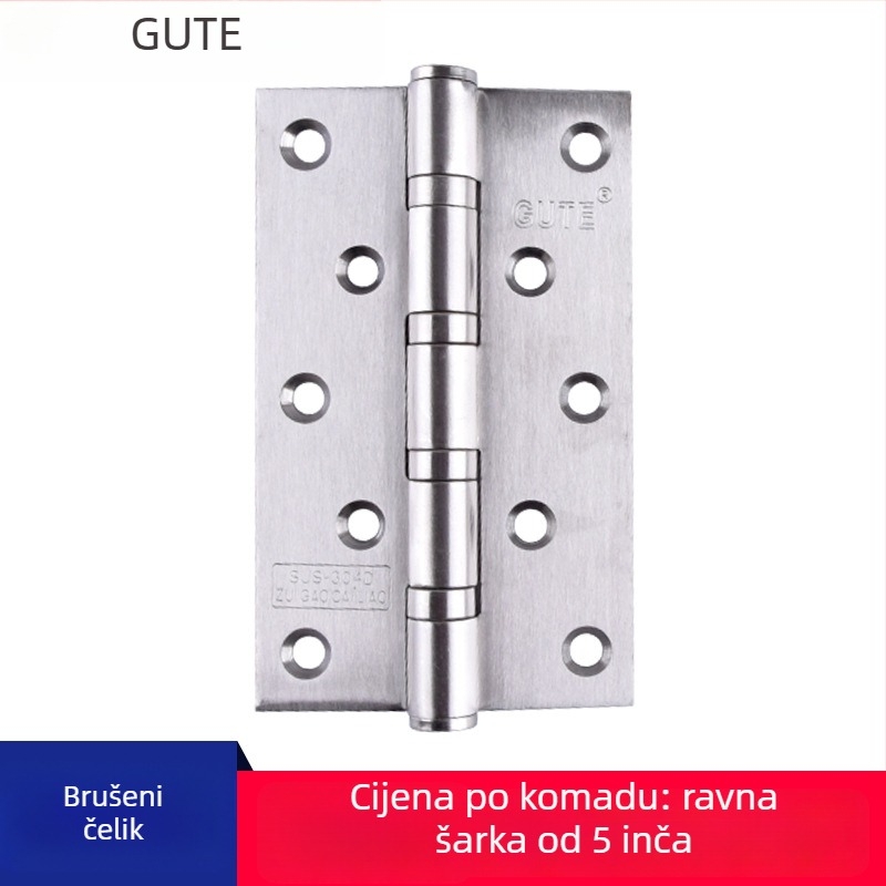 Gute šarka za vrata, 5 inča, od nehrđajućeg čelika 304D, teški ležaj 3.0, tiha za unutarnja vrata od masivnog drveta