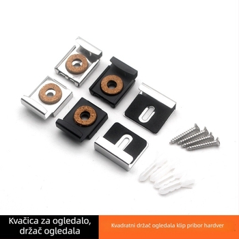 Klip za ogledalo za kupaonicu, držač staklenog ogledala, kvadratni nosač, metalni hardver