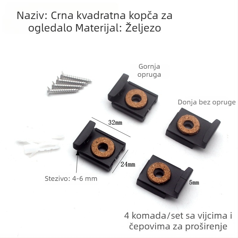 Klip za ogledalo za kupaonicu, držač staklenog ogledala, kvadratni nosač, metalni hardver