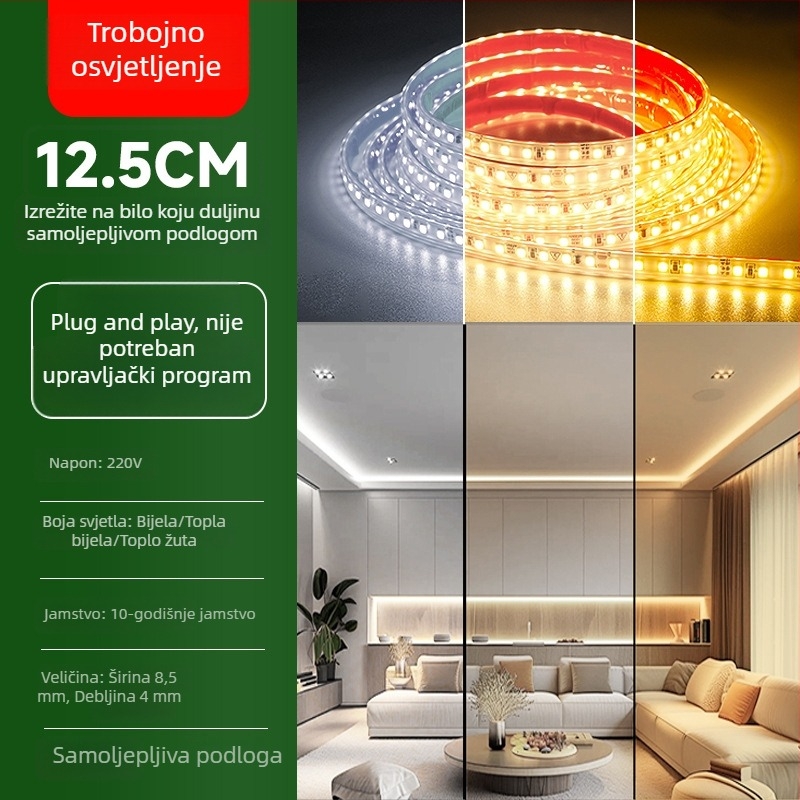 Dvojobojna LED silikon traka za stropnu liniju dnevnog boravka, vodootporna, 220V