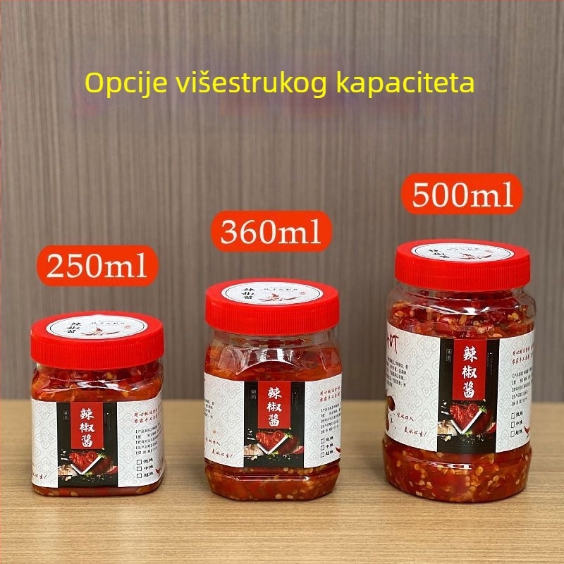 Prozirna plastična posuda za hranu s poklopcem, hermetički zatvorena, za umak od čili, 0,5 kg