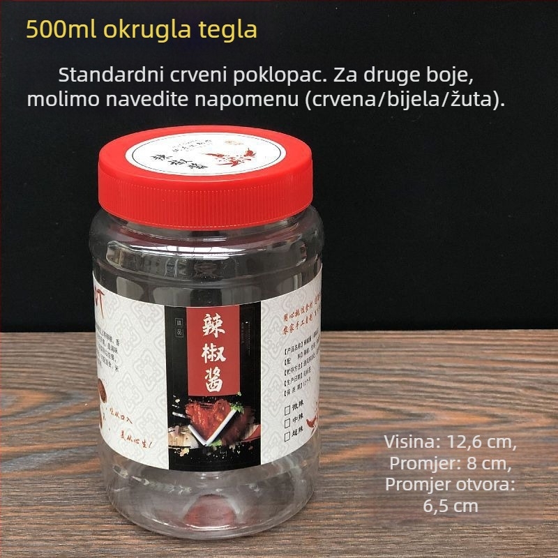 Prozirna plastična posuda za hranu s poklopcem, hermetički zatvorena, za umak od čili, 0,5 kg