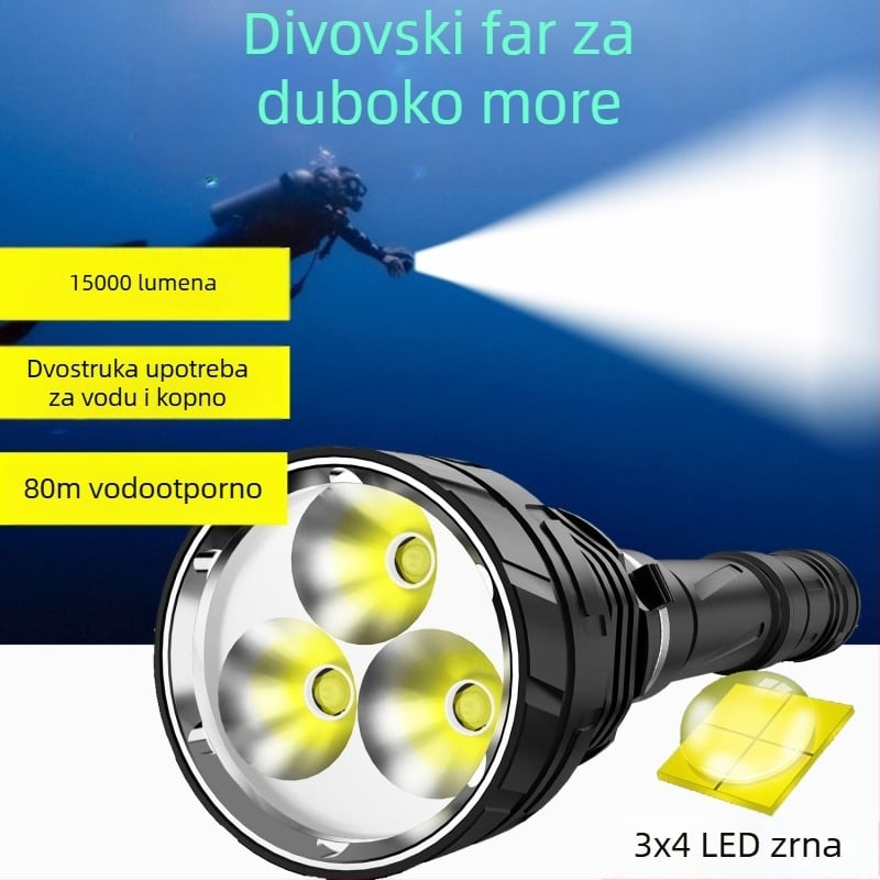 12-jezgrena potopna LED svjetiljka s visokim snopom 3P70, pod vodom za noćna ronjenja i ribolov