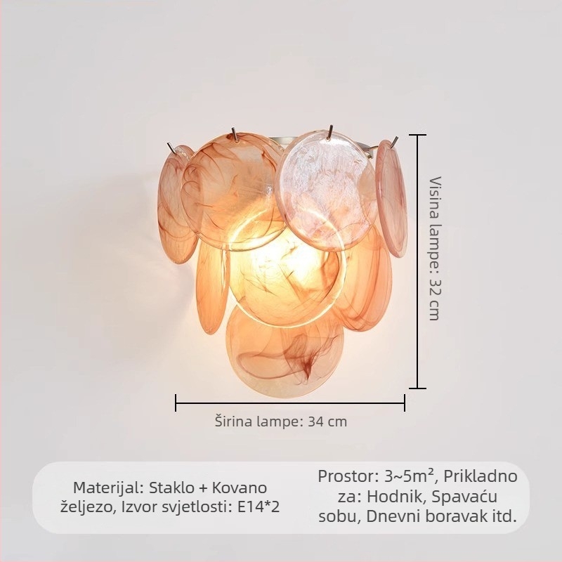 Francuska Murano staklena stenska lampa, za spavaću sobu i dnevni boravak, luksuzan retro dizajn