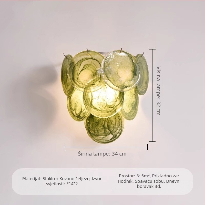 Francuska Murano staklena stenska lampa, za spavaću sobu i dnevni boravak, luksuzan retro dizajn