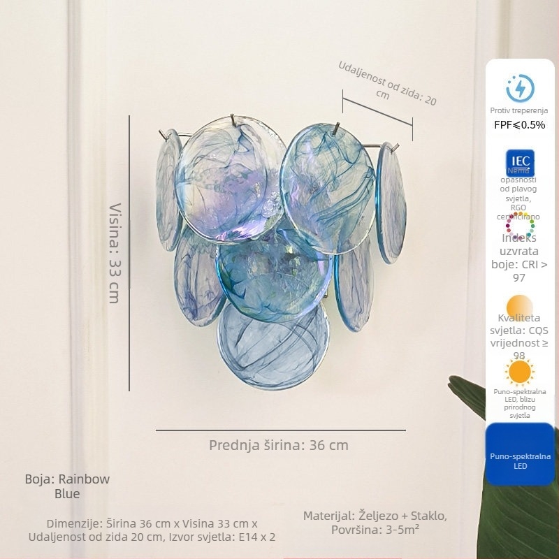 Francuska Murano staklena stenska lampa, za spavaću sobu i dnevni boravak, luksuzan retro dizajn