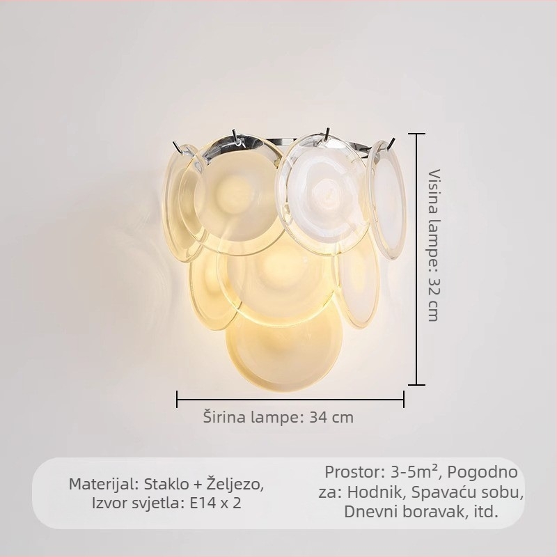 Francuska Murano staklena stenska lampa, za spavaću sobu i dnevni boravak, luksuzan retro dizajn