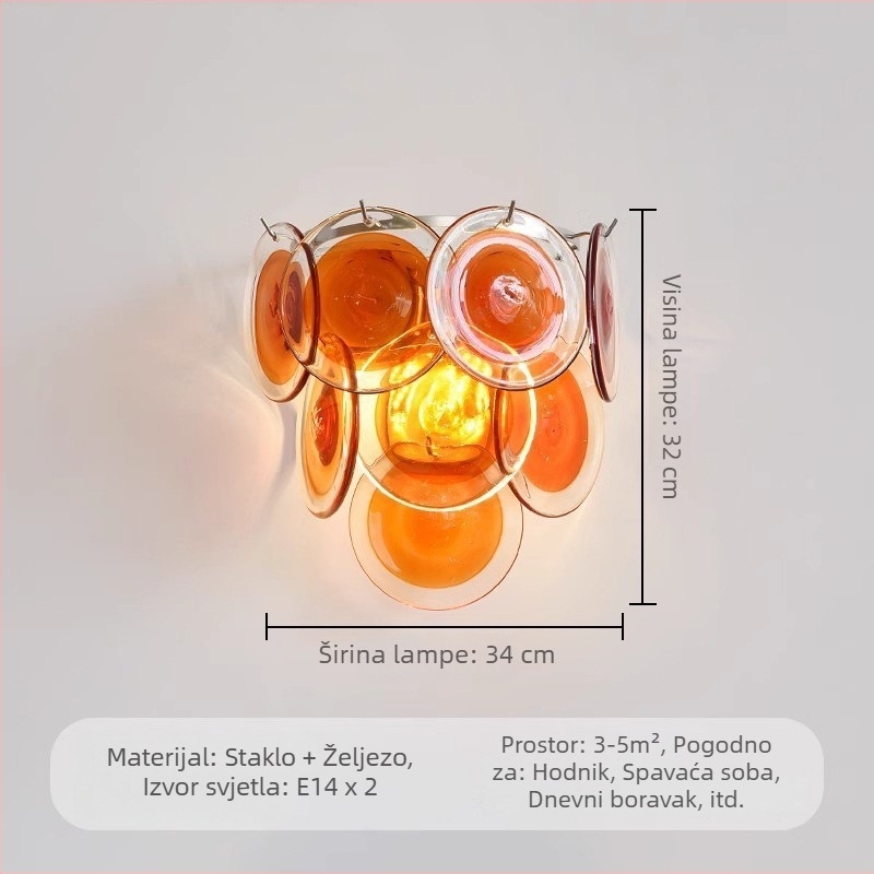 Francuska Murano staklena stenska lampa, za spavaću sobu i dnevni boravak, luksuzan retro dizajn