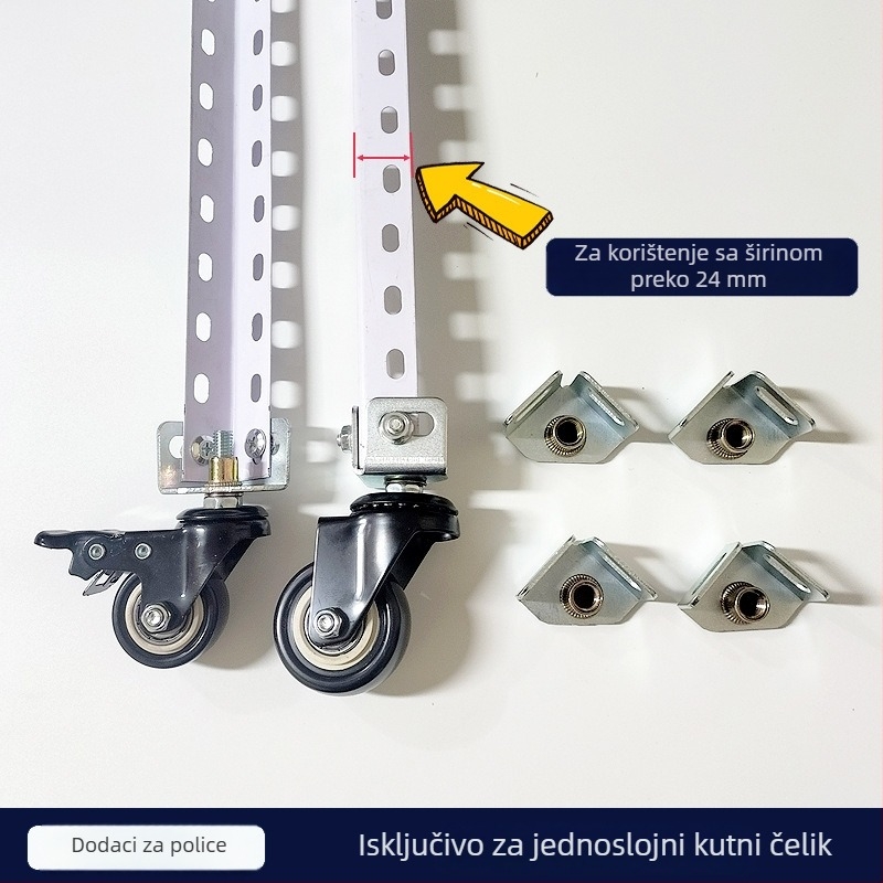 Kutna čelična baza s okretljivim kotačićima za police