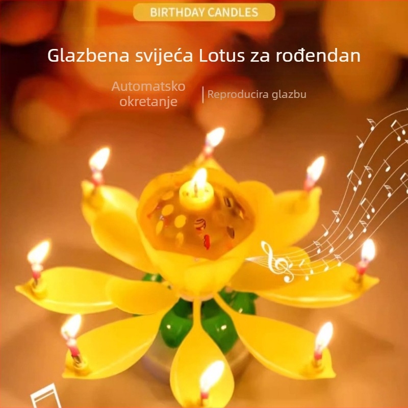 Lotusova glazbena svijeća za rođendan, okretna glazbena svijeća za tortu, za djevojke