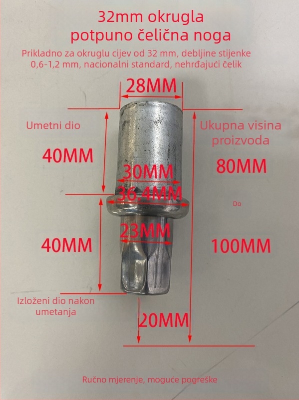 Nerđajući čelični gravitacijski podesivi nožni za radni stol, policu, štednjak i ormar, 38 mm okrugla cijev, noge s kuglastim završetkom, potpuno metalna konstrukcija