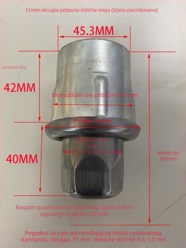 Nerđajući čelični gravitacijski podesivi nožni za radni stol, policu, štednjak i ormar, 38 mm okrugla cijev, noge s kuglastim završetkom, potpuno metalna konstrukcija