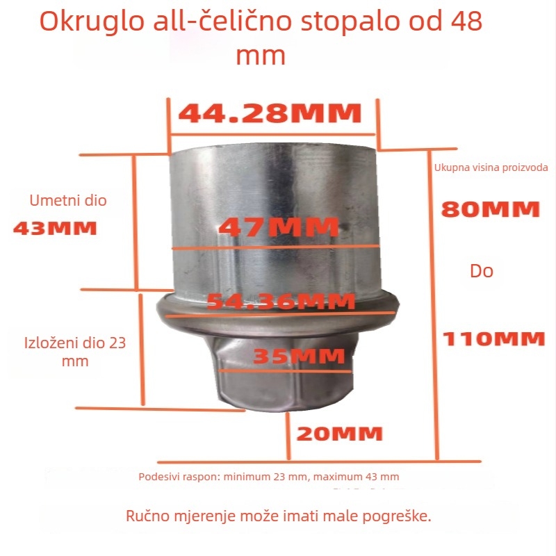 Nerđajući čelični gravitacijski podesivi nožni za radni stol, policu, štednjak i ormar, 38 mm okrugla cijev, noge s kuglastim završetkom, potpuno metalna konstrukcija