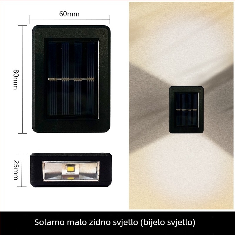 Solarna vanjska zidna svjetiljka za vrt – LED, ambijentalno osvjetljenje s osvjetljenjem gore-dolje, efekt pranja zida, vodootporna.